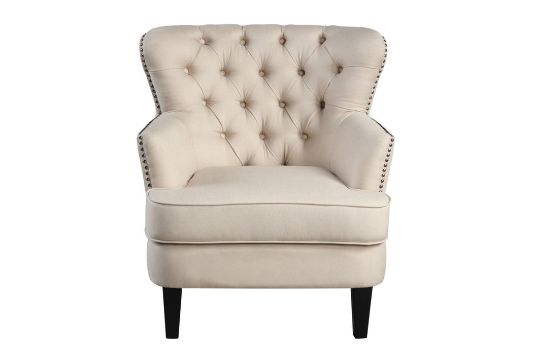 35" Fabric Tufted Wingback Chair - Beige / Black