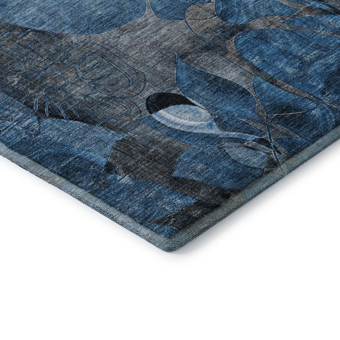 9' X 12' Abstract Distressed Washable Area Rug With UV Protection (648969) - Blue / Ivory / Gray