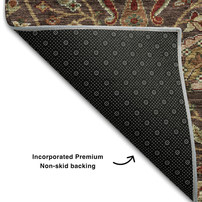 10' X 14' Floral Washable Area Rug With UV Protection (683968) - Chocolate / Red / Copper