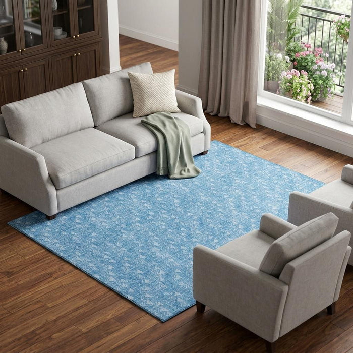 10' X 14' Geometric Washable Area Rug With UV Protection (647068) - Blue / Ivory