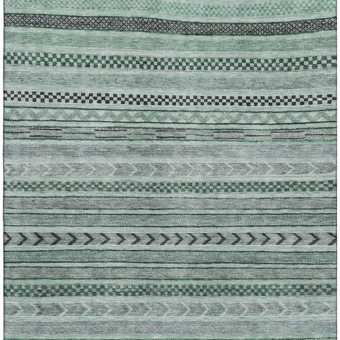 10' X 14' Striped Washable Area Rug With UV Protection (695210) - Teal / Gray
