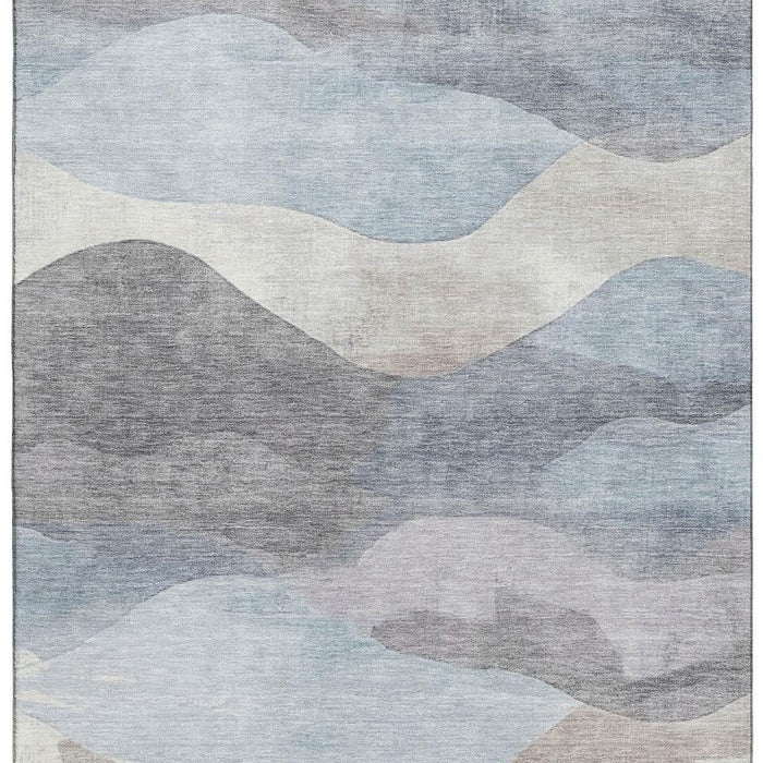 10' X 14' Abstract Washable Area Rug With UV Protection (709630) - Sky Blue / Beige / Ivory