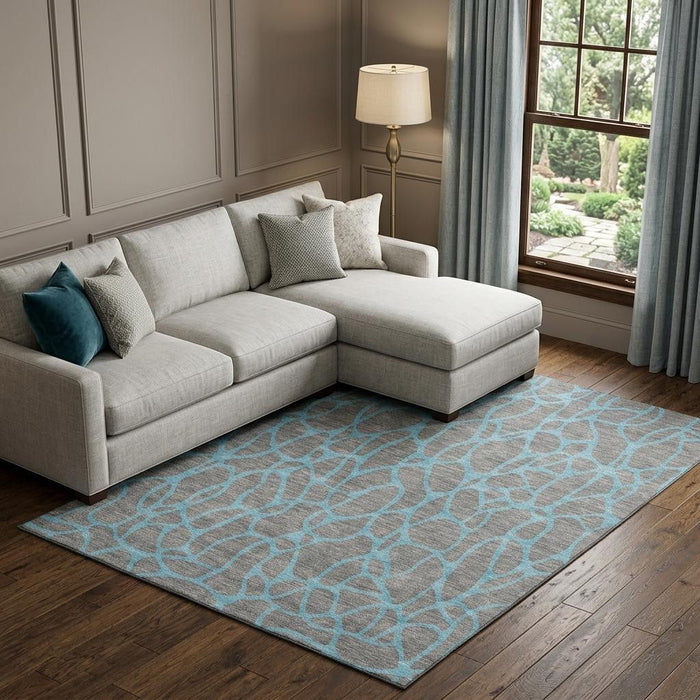 10' X 14' Geometric Washable Area Rug With UV Protection (680325) - Gray / Aqua