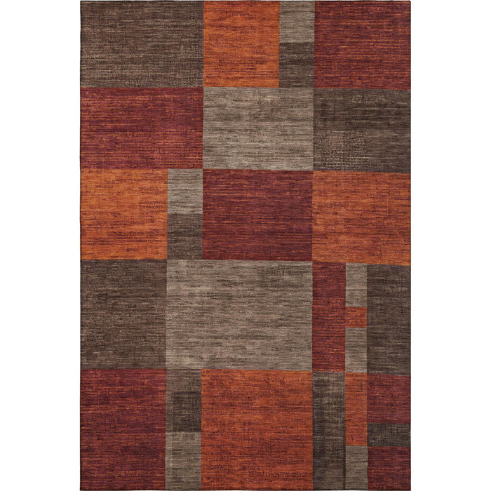 10' X 14' Geometric Washable Area Rug With UV Protection (700053) - Chocolate / Orange / Rust