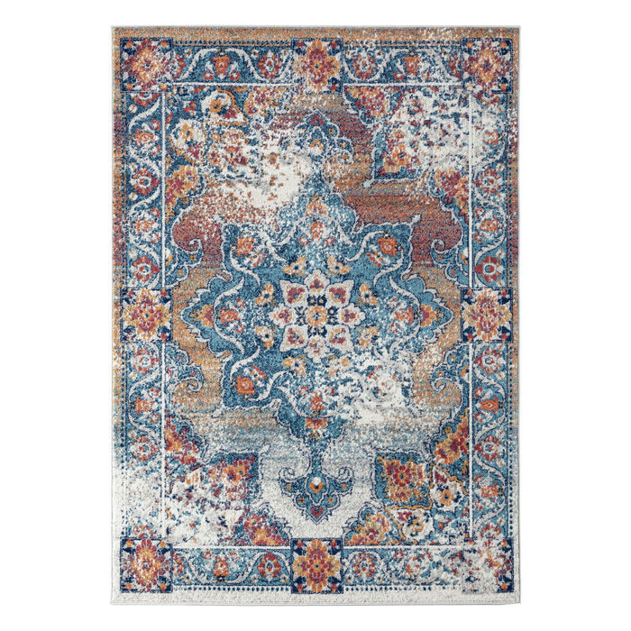 9' x 12' Medallion Power Loom Area Rug - Blue Red And Orange
