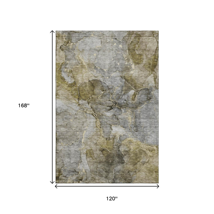 10' X 14' Abstract Washable Area Rug With UV Protection (656340) - Taupe / Brown
