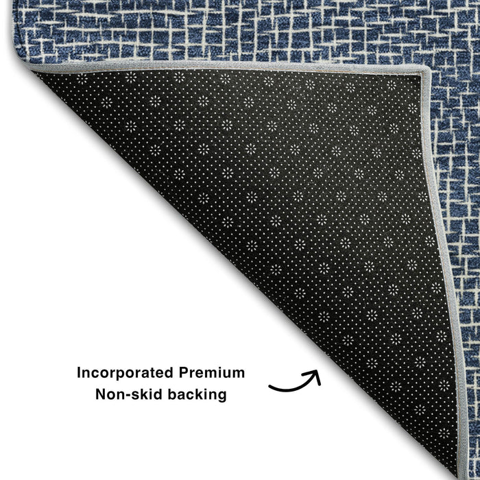 10' X 14' Geometric Washable Area Rug With UV Protection (682871) - Navy Blue / Ivory