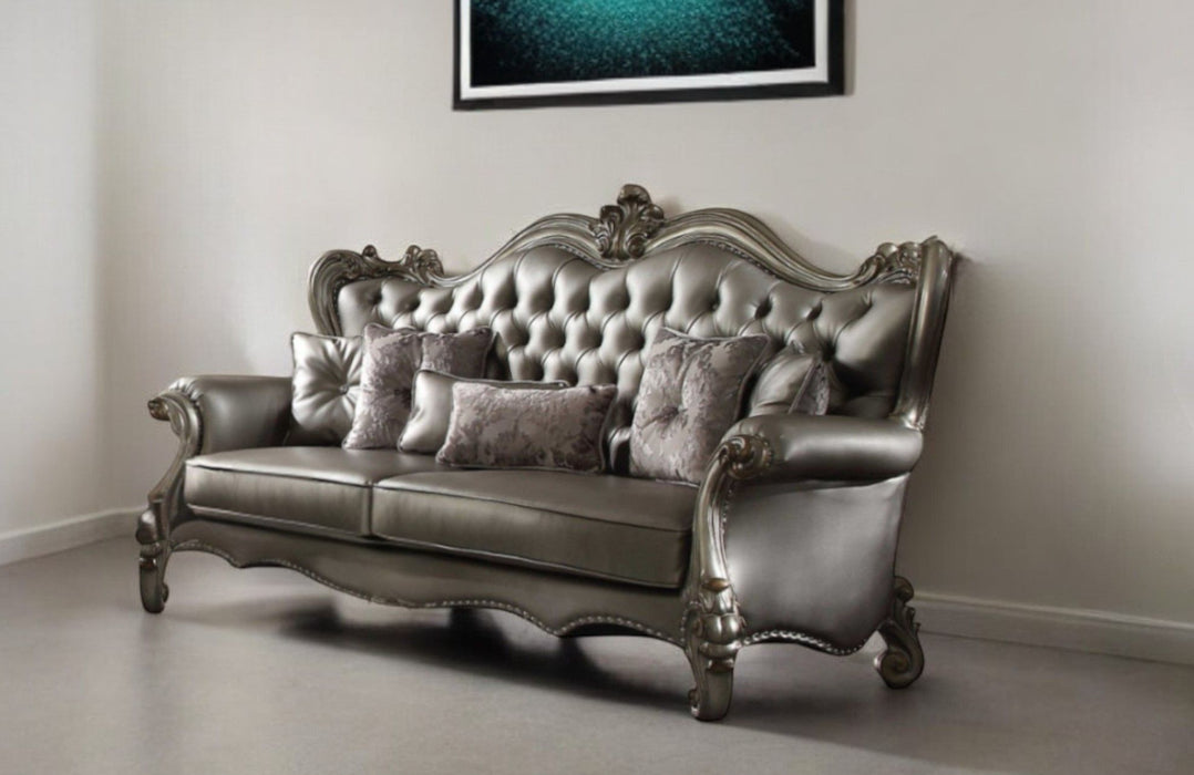 Velvet Curved Sofa And Toss Pillows - Platinum