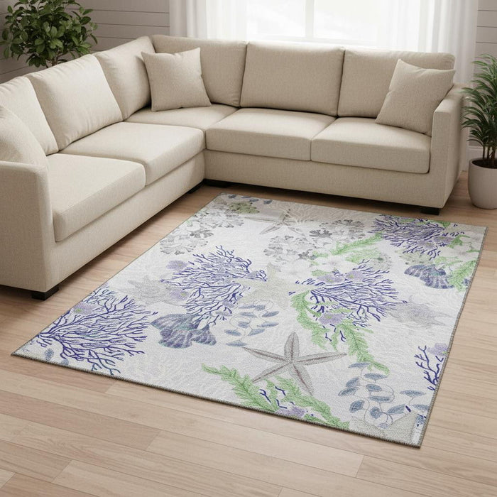 9' X 12' Geometric Washable Area Rug With UV Protection (645713) - Blue / Ivory / Lime Green