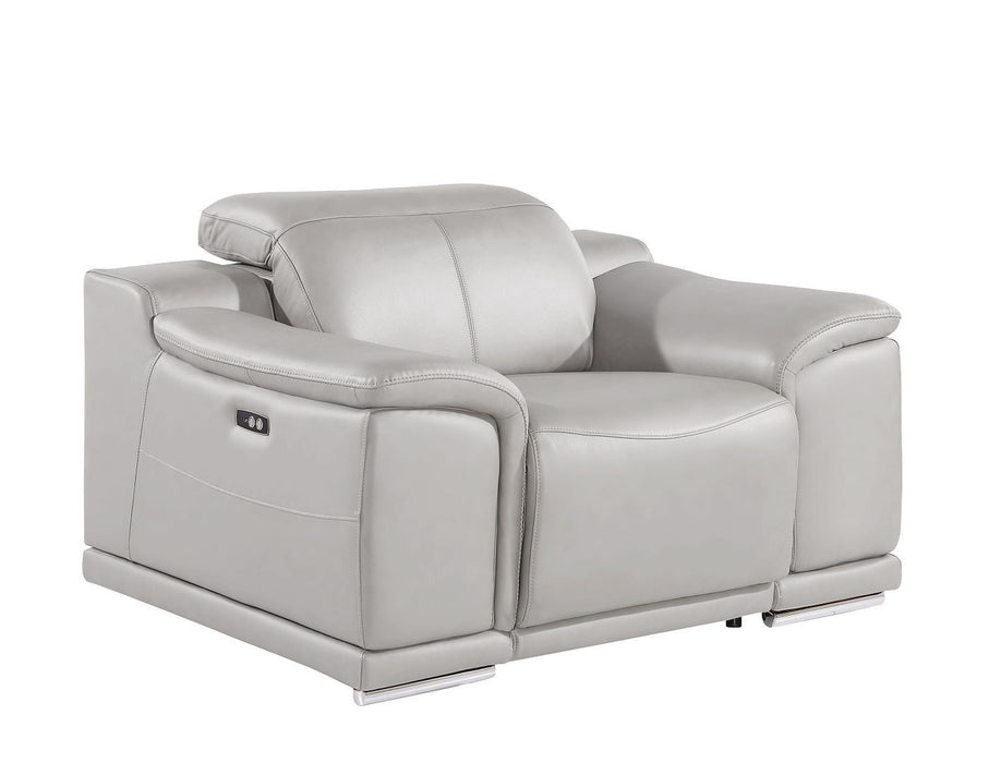 Genuine Leather Wall Hugger Power Recliner With USB - Ash Gray
