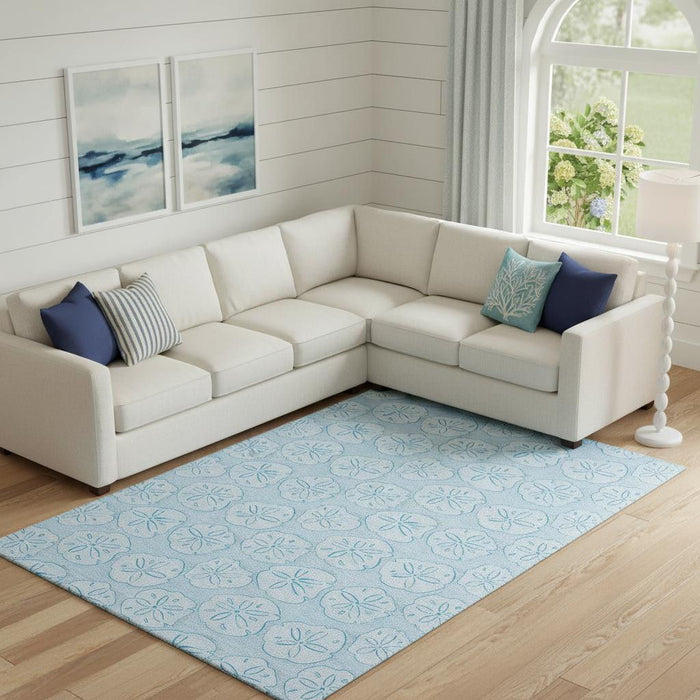 9' X 12' Geometric Washable Area Rug With UV Protection (646096) - Blue / Ivory