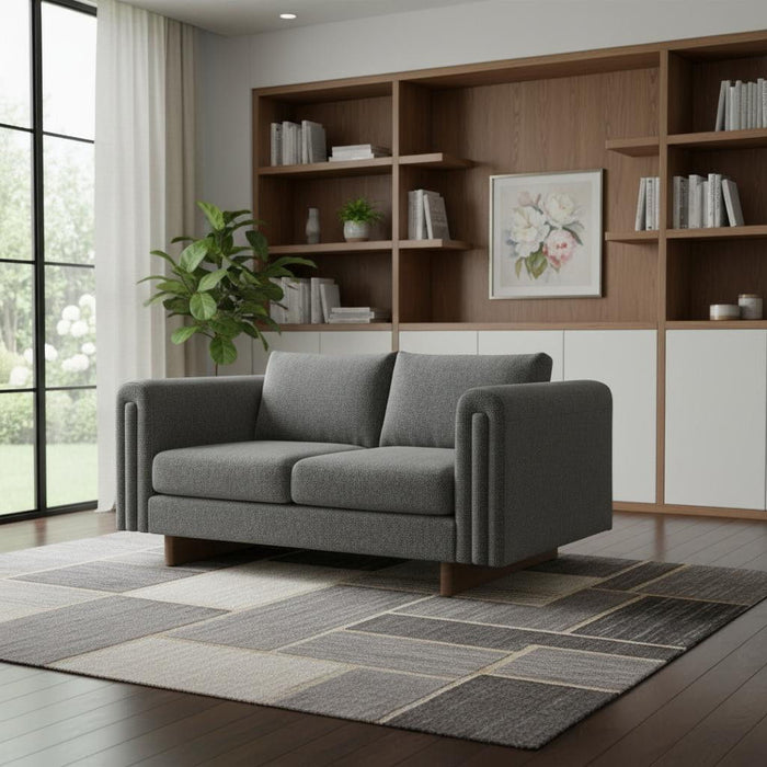 61" Fabric Sofa With Walnut Legs - Dark Gray