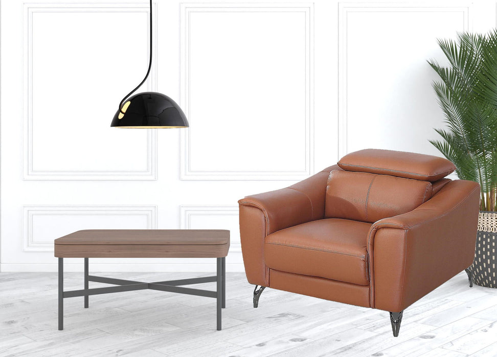 Genuine Leather And Silver Solid Color Lounge Chair - Brown