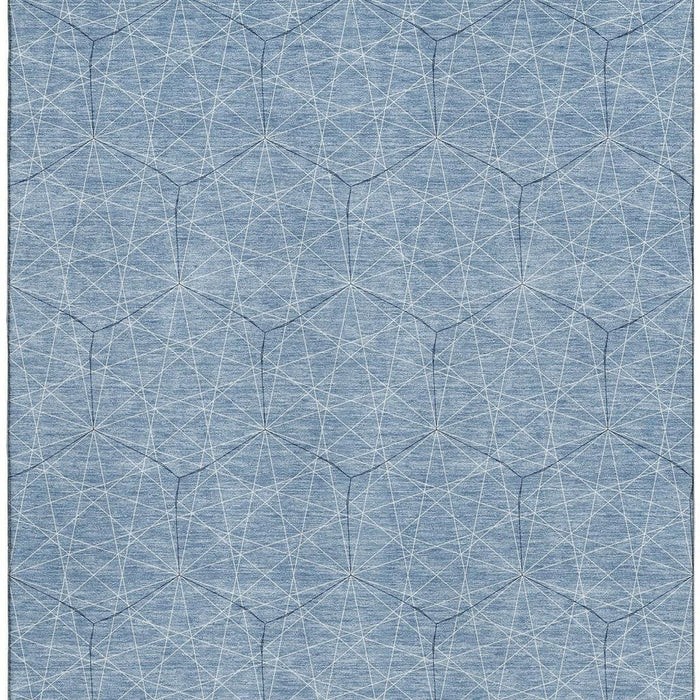10' X 14' Geometric Washable Area Rug With UV Protection (677861) - Denim Blue / Ivory