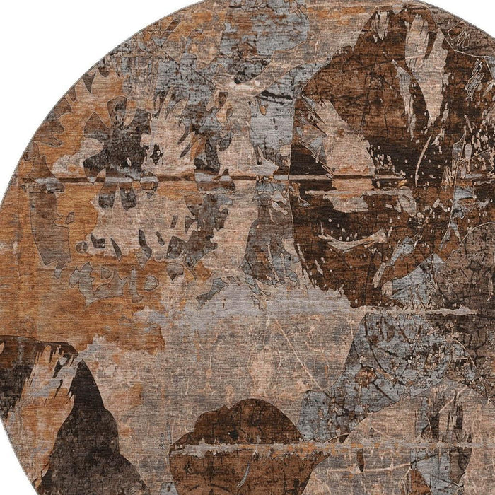 8' Abstract Washable Round Rug With UV Protection (648883) - Terra Cotta / Gray