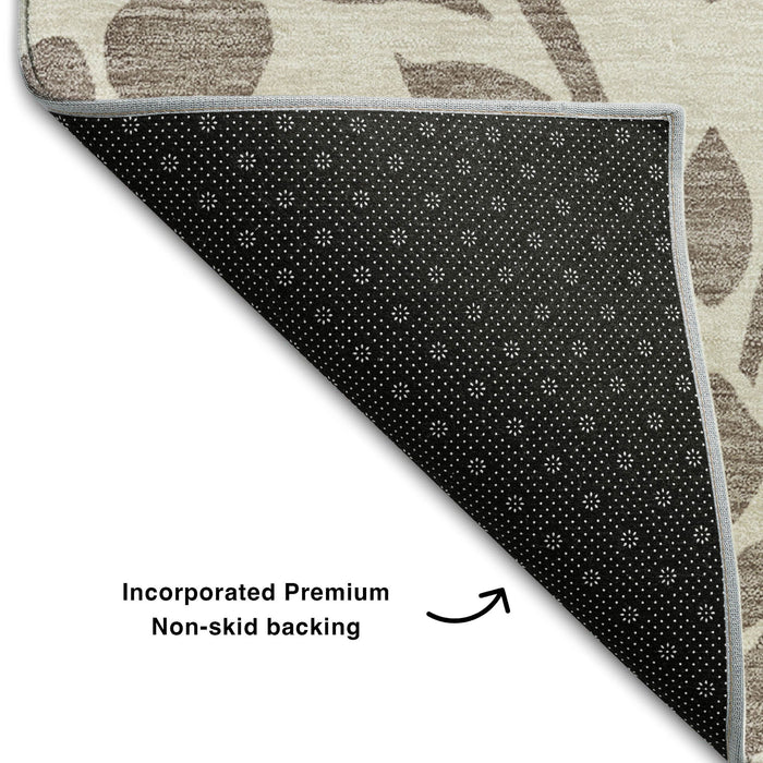 10' X 14' Floral Washable Area Rug With UV Protection (669660) - Taupe / Beige