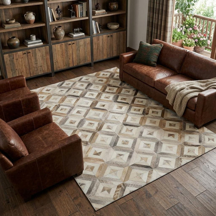 8' X 10' Diamond Washable Area Rug With UV Protection (644704) - Gray / Brown / Ivory