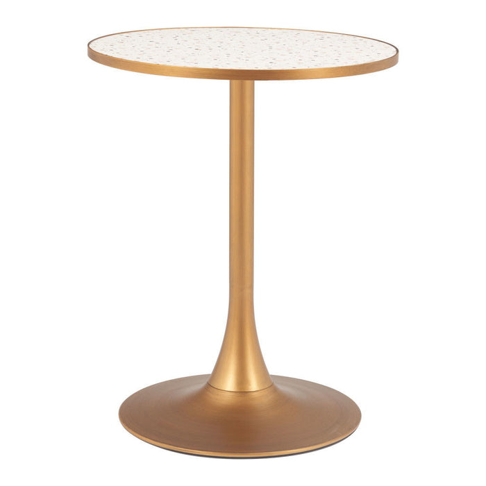 24" Wood And Steel Pedestal Base Round Top Dining Table - Beige / Gold