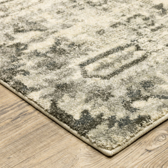10' x 13' Oriental Power Loom Stain Resistant Area Rug - Gray Ivory And Brown
