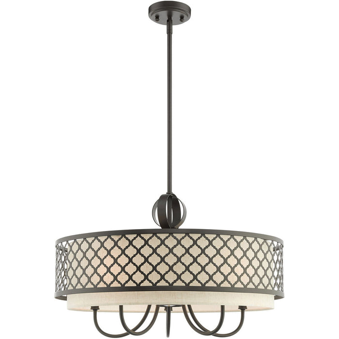 18" Six Light Dimmable Chandelier With Shades - Bronze