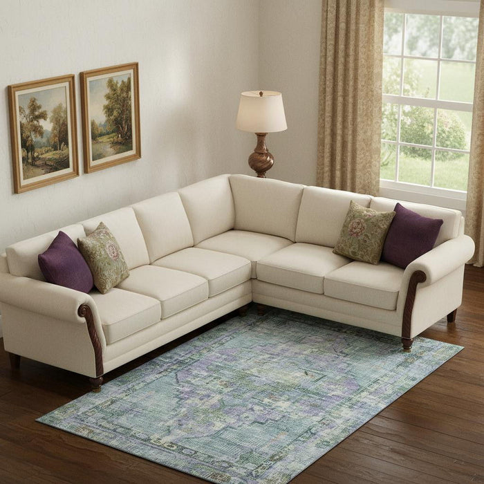 10' X 14' Oriental Washable Area Rug With UV Protection (699436) - Teal / Lavender / Green