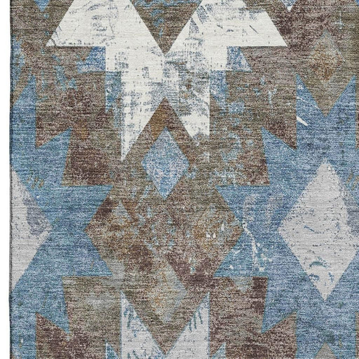 10' X 14' Southwestern Washable Area Rug With UV Protection (706637) - Brown / Blue / Ivory