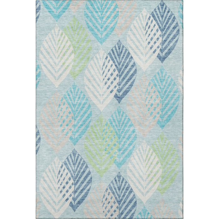 10' X 14' Transitional Floral Washable Area Rug With UV Protection - Teal