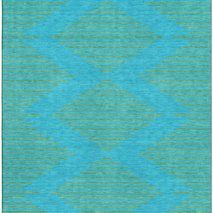 10' X 14' Geometric Washable Area Rug With UV Protection (679792) - Aqua / Lime Green