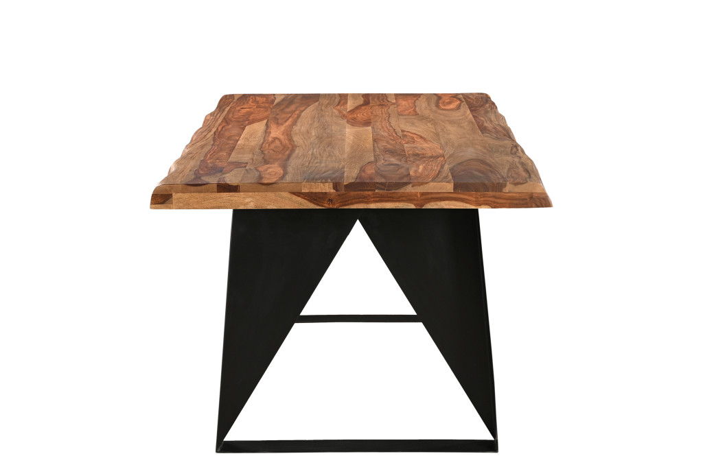 80" Solid Wood And Iron Live Edge Dining Table - Brown