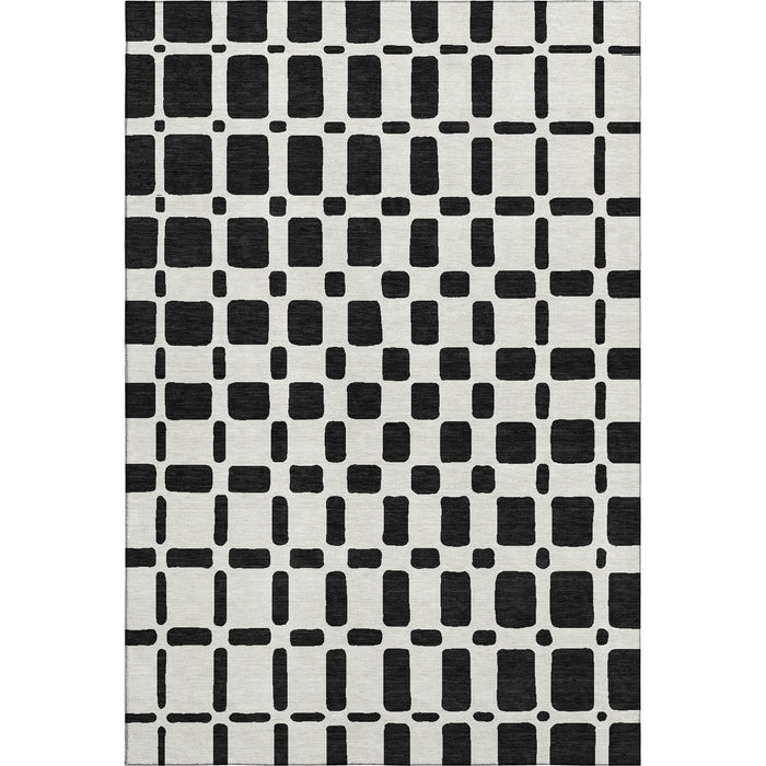 10' X 14' Geometric Washable Area Rug With UV Protection (669258) - Black / Ivory