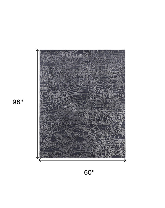 5' x 8' Abstract Hand Woven Area Rug - Black Gray And Ivory