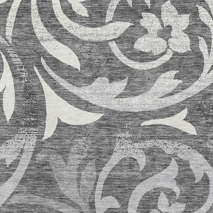 10' X 14' Floral Washable Area Rug With UV Protection - Charcoal