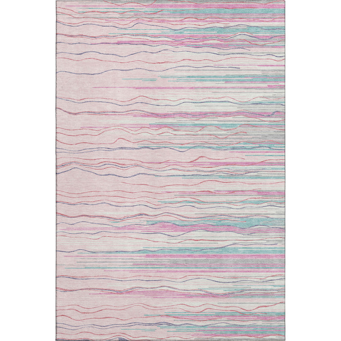 10' X 14' Striped Washable Area Rug With UV Protection (678401) - Pink / Gray / Teal
