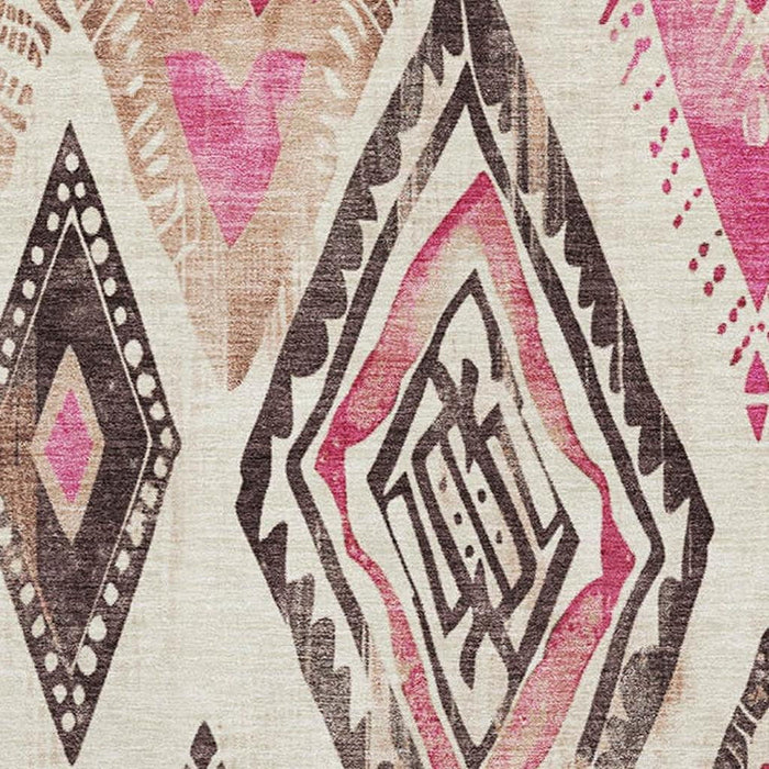 10' X 14' Geometric Washable Area Rug With UV Protection (706133) - Linen / Pink / Ivory
