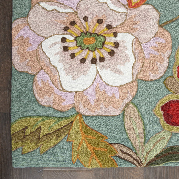 8' x 11' Floral Hand Hooked Area Rug - Green