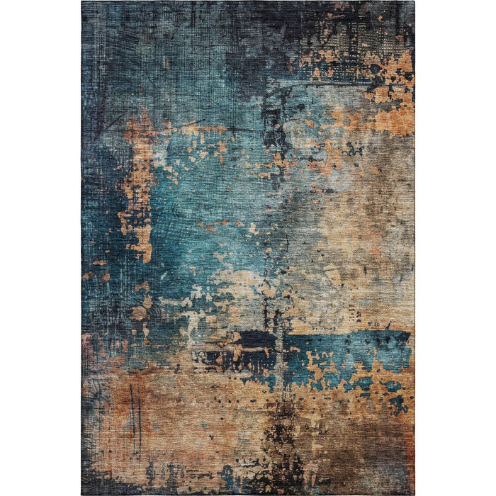 10' X 14' Abstract Washable Area Rug With UV Protection (688364) - Teal / Beige / Gray