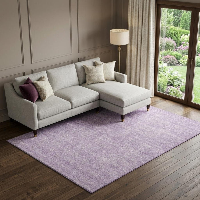 10' X 14' Floral Washable Area Rug With UV Protection (656909) - Lavender / Ivory