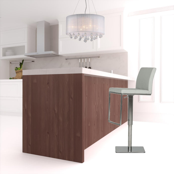 32" Faux Leather And Stainless Steel Swivel Low Back Bar Height Bar Chair - Light Gray And Silver