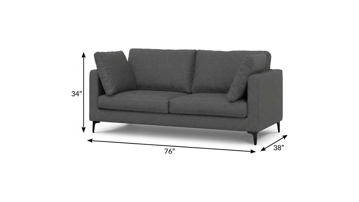 76" Fabric Sofa With Black Legs - Gray