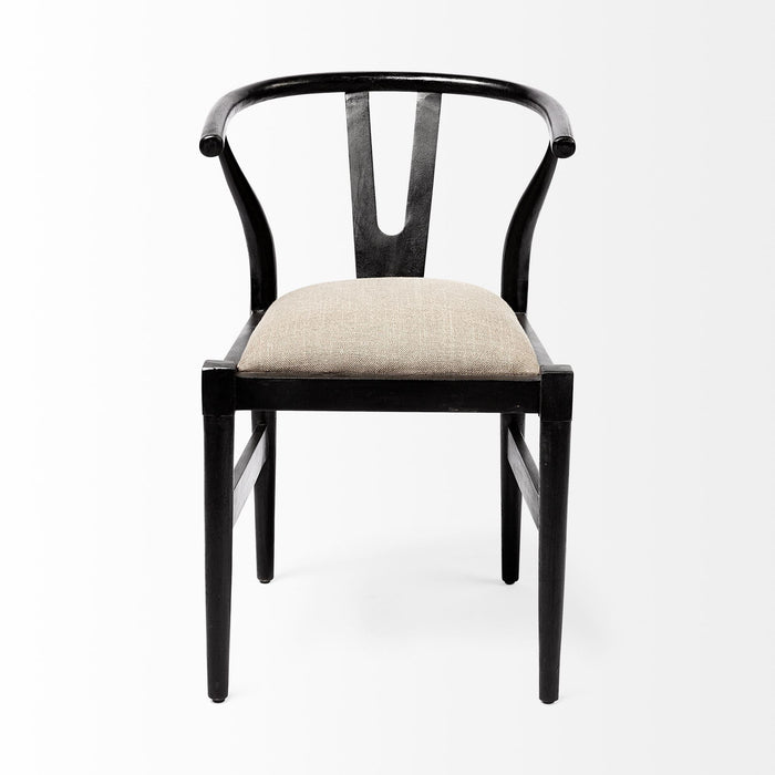 Upholstered Linen Wishbone Back Dining Side Chair - Cream