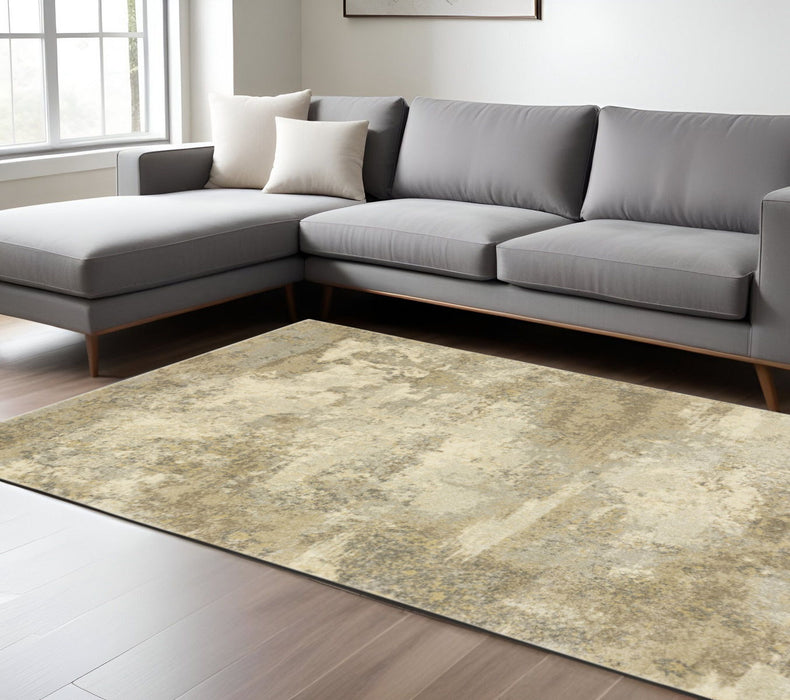 10' x 13' Abstract Power Loom Area Rug - Beige And Gold