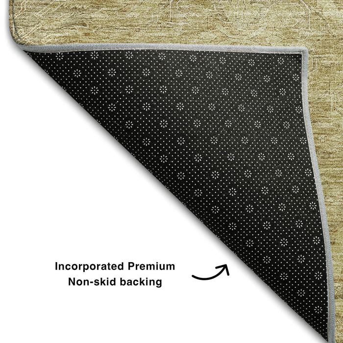 10' X 14' Damask Washable Area Rug With UV Protection (683902) - Wheat / Beige
