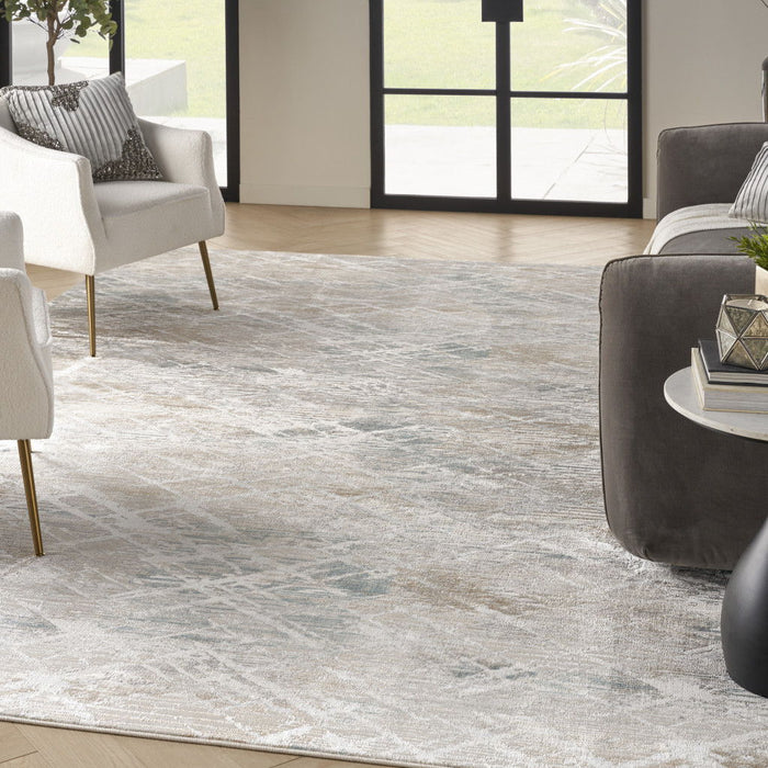 9' X 12' Abstract Non Skid Area Rug - Ivory / Gray