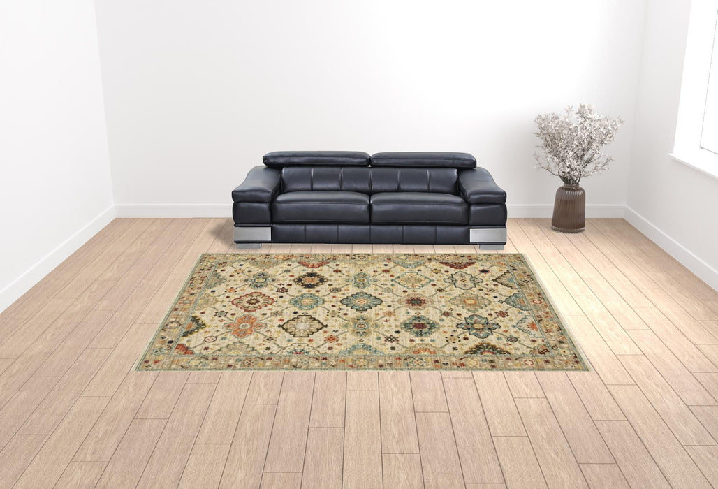 10' x 13' Oriental Power Loom Stain Resistant Area Rug With Fringe - Beige Pale Blue Rust Gold Tan Brown And Orange