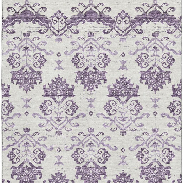 8' X 10' Medallion Washable Area Rug With UV Protection - Purple / Ivory
