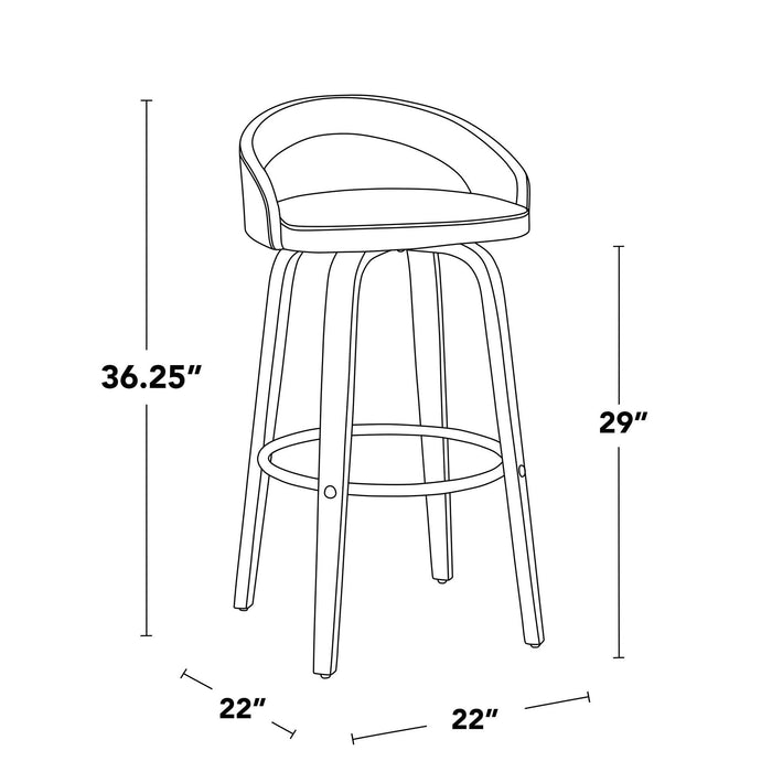 Grotto - Upholstered Fixed-Height Barstool (Set of 2) - Walnut Wood