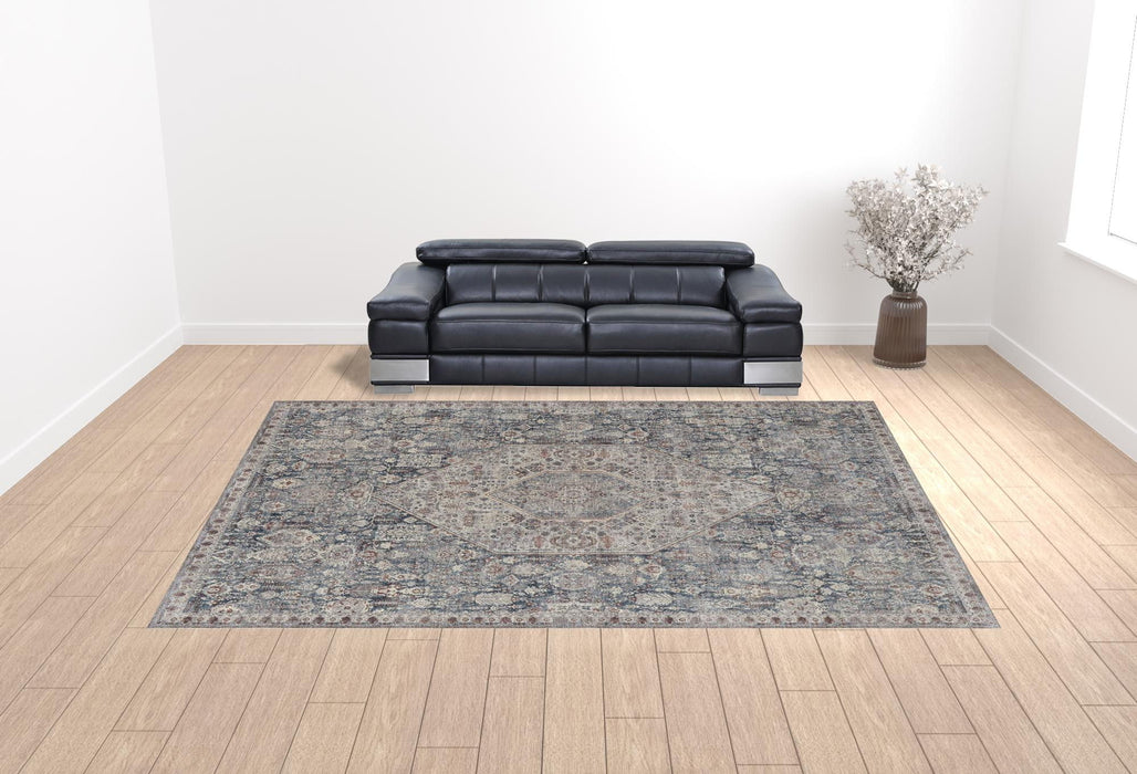12' x 15' Floral Power Loom Stain Resistant Area Rug - Blue And Ivory