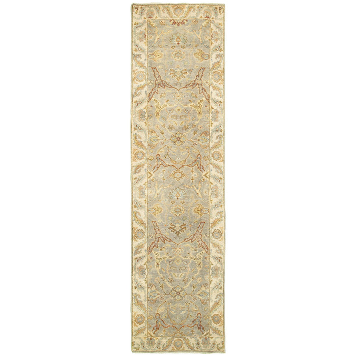 10' Wool Oriental Hand Knotted Runner Rug (575826) - Gray / Beige