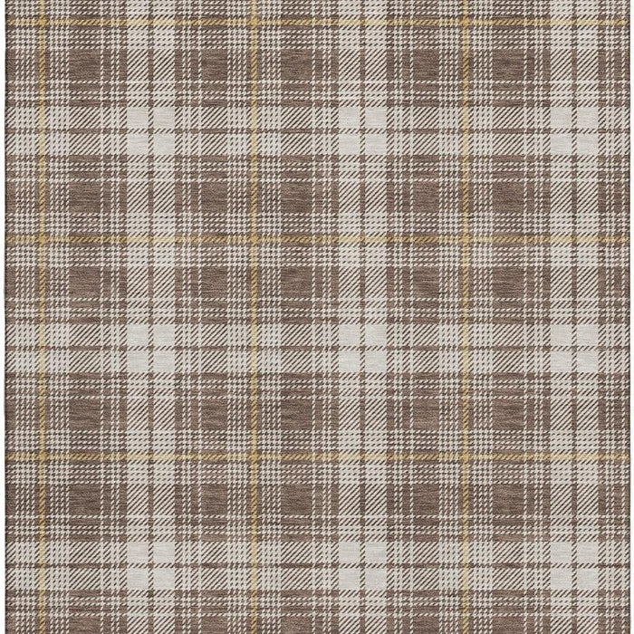 10' X 14' Plaid Washable Area Rug With UV Protection (678227) - Brown / Ivory / Gold