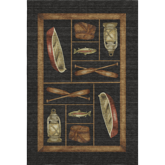 10' X 14' Nautical Washable Area Rug With UV Protection - Midnight